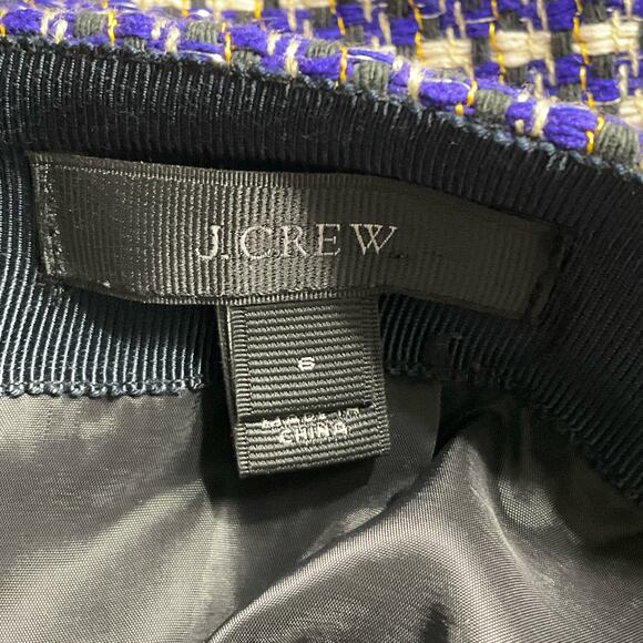 J CREW Womens Mini Skirt Tweed Silk Metallic Blue Black Postage Stamp Prep sz 6 - Picture 7 of 12
